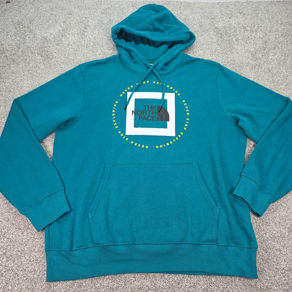 The North Face Mens Teal Blue Never Stop Exploring Box Logo Hoodie Large